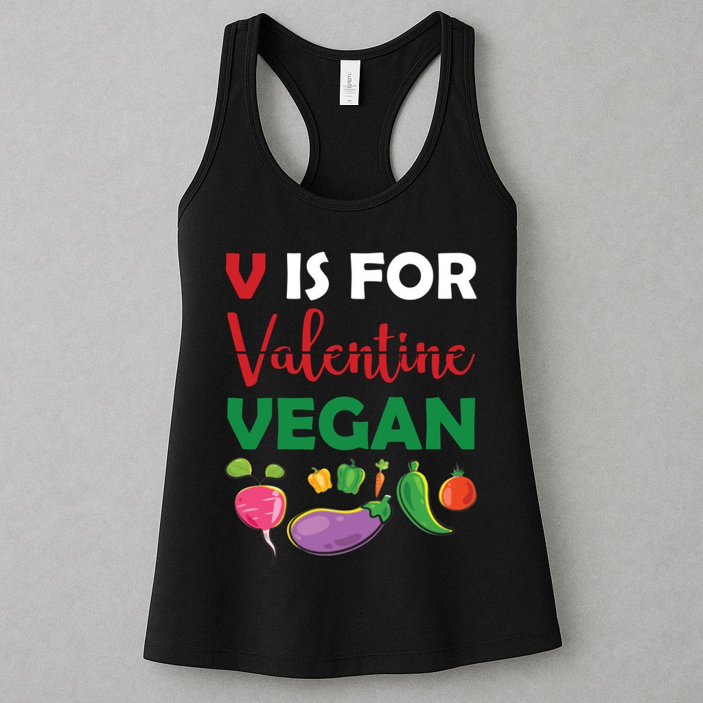 V Is For Vegan Funny Valentines Day Womens Tank Top