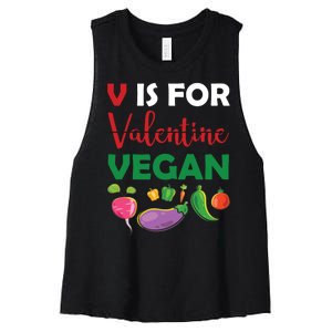 V Is For Vegan Funny Valentines Day Women's Racerback Cropped Tank