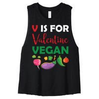 V Is For Vegan Funny Valentines Day Women's Racerback Cropped Tank