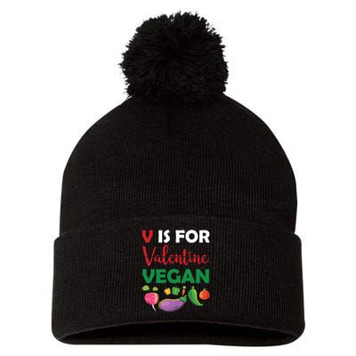 V Is For Vegan Funny Valentines Day Pom Pom 12in Knit Beanie