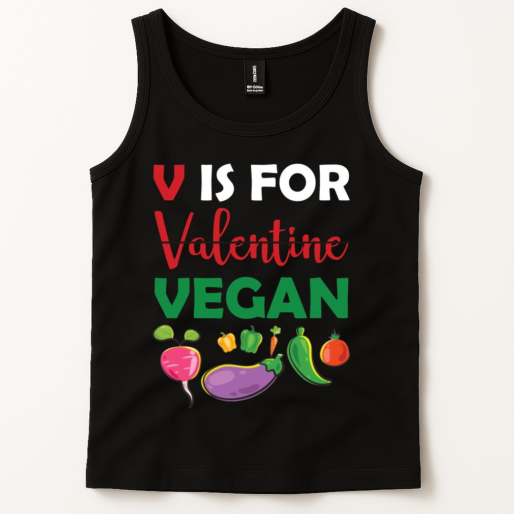 V Is For Vegan Funny Valentines Day Tank Top
