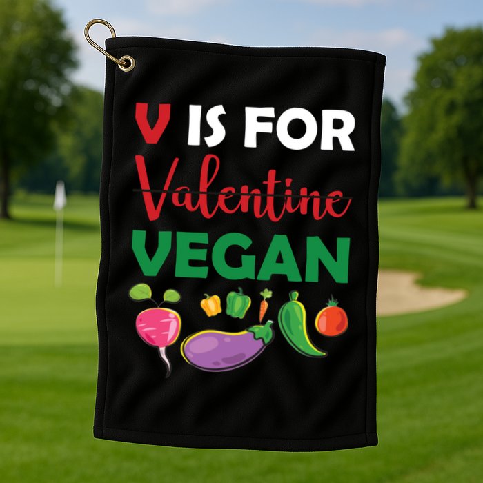 V Is For Vegan Funny Valentines Day Golf Towel