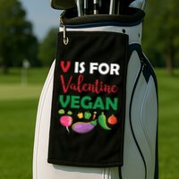V Is For Vegan Funny Valentines Day Golf Towel