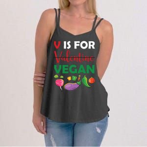 V Is For Vegan Funny Valentines Day Women's Strappy Tank