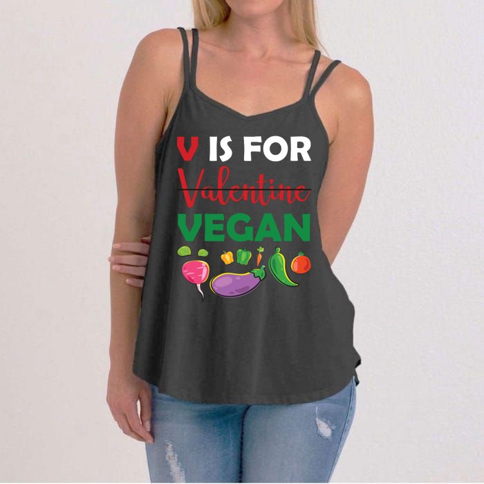 V Is For Vegan Funny Valentines Day Women's Strappy Tank