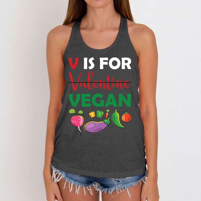 V Is For Vegan Funny Valentines Day Women's Knotted Racerback Tank