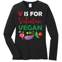 V Is For Vegan Funny Valentines Day Ladies Long Sleeve Shirt