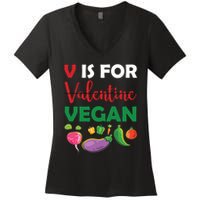 V Is For Vegan Funny Valentines Day Women's V-Neck T-Shirt