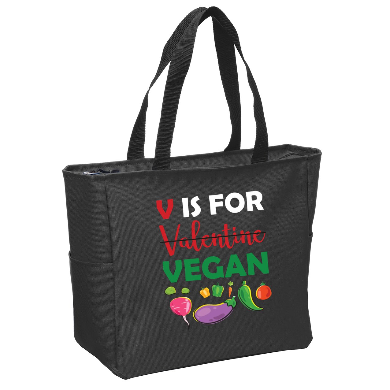 V Is For Vegan Funny Valentines Day Zip Tote Bag