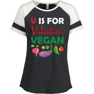 V Is For Vegan Funny Valentines Day Enza Ladies Jersey Colorblock Tee