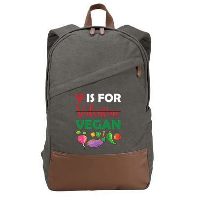 V Is For Vegan Funny Valentines Day Cotton Canvas Backpack