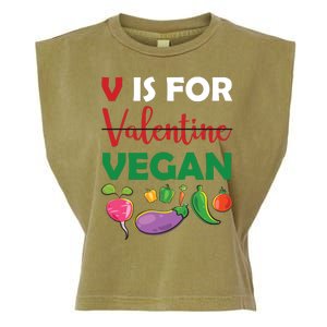 V Is For Vegan Funny Valentines Day Garment-Dyed Women's Muscle Tee