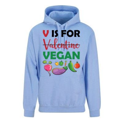 V Is For Vegan Funny Valentines Day Unisex Surf Hoodie