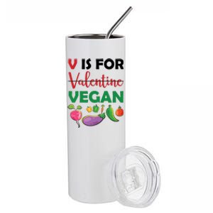 V Is For Vegan Funny Valentines Day Stainless Steel Tumbler