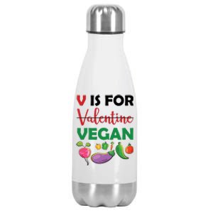 V Is For Vegan Funny Valentines Day Stainless Steel Insulated Water Bottle