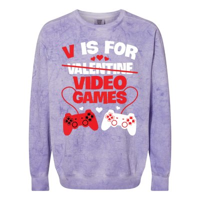 V Is For Video Games Funny Valentines Day Gamer Colorblast Crewneck Sweatshirt