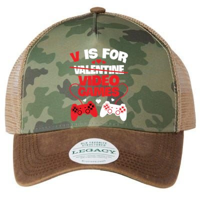 V Is For Video Games Funny Valentines Day Gamer Legacy Tie Dye Trucker Hat
