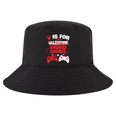 V Is For Video Games Funny Valentines Day Gamer Cool Comfort Performance Bucket Hat