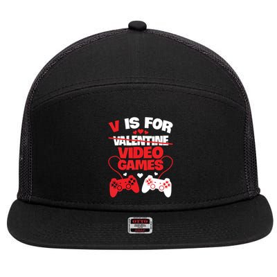 V Is For Video Games Funny Valentines Day Gamer 7 Panel Mesh Trucker Snapback Hat