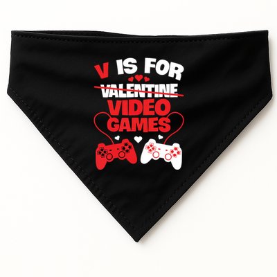 V Is For Video Games Funny Valentines Day Gamer USA-Made Doggie Bandana