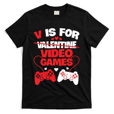 V Is For Video Games Funny Valentines Day Gamer T-Shirt