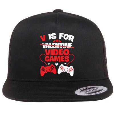 V Is For Video Games Funny Valentines Day Gamer Flatbill Hat