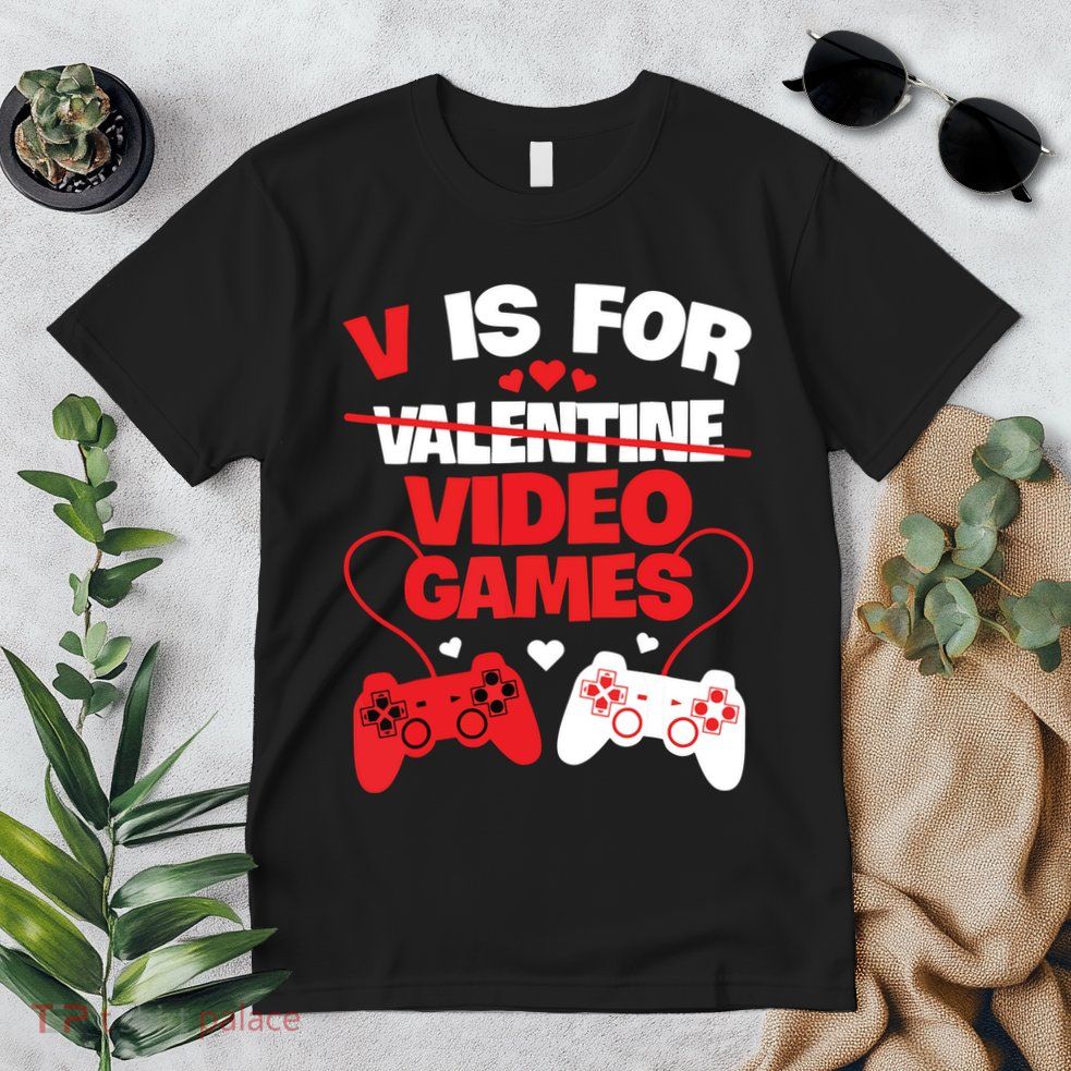 V Is For Video Games Funny Valentines Day Gamer Premium T-Shirt