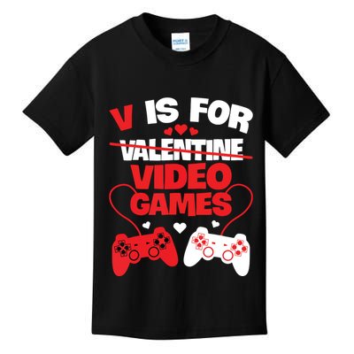 V Is For Video Games Funny Valentines Day Gamer Kids T-Shirt
