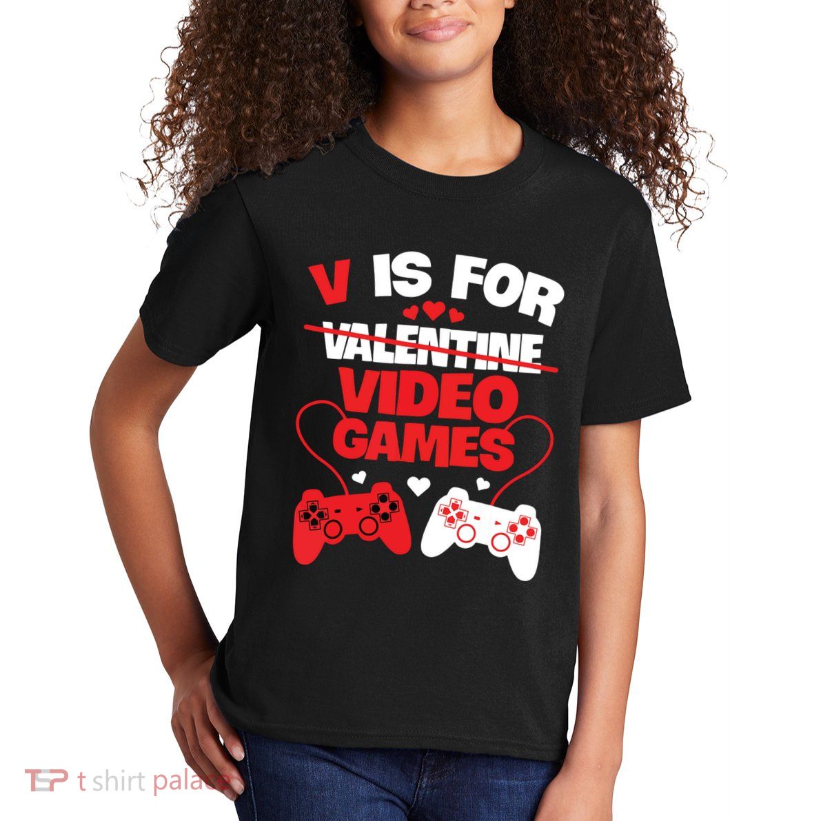 V Is For Video Games Funny Valentines Day Gamer Kids T-Shirt