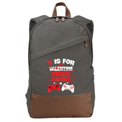 V Is For Video Games Funny Valentines Day Gamer Cotton Canvas Backpack