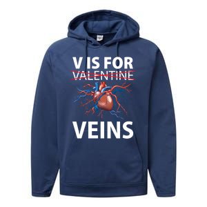 V Is For Veins Cardiologist Love Doctor Healthcare Valentine Gift Performance Fleece Hoodie