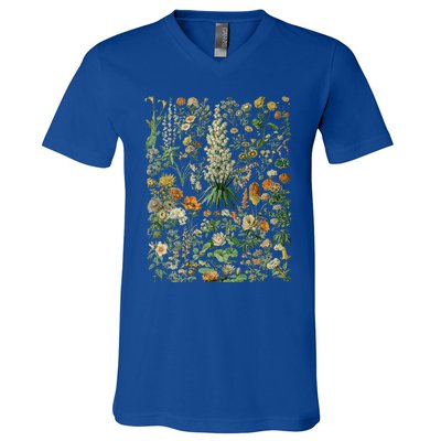 Vintage Inspired Flower Botanical Chart V-Neck T-Shirt