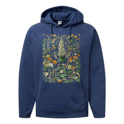 Vintage Inspired Flower Botanical Chart Performance Fleece Hoodie