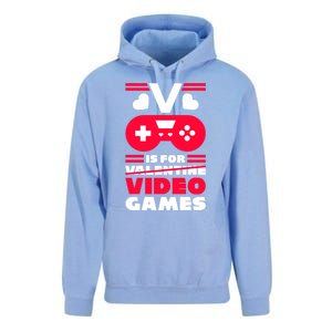 V Is For My Video Games Valentine's Day Funny Gamers Gift Funny Gift Unisex Surf Hoodie