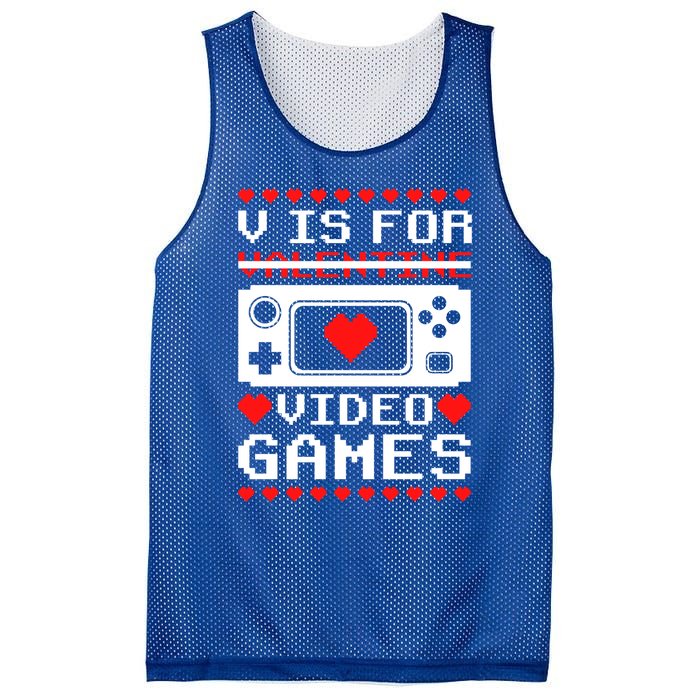 V Is For My Video Games Valentine's Day Funny Gamers Gift Mesh Reversible Basketball Jersey Tank