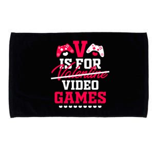 V Is For My Video Games Valentine's Day Funny Gamers Gift Funny Gift Microfiber Hand Towel