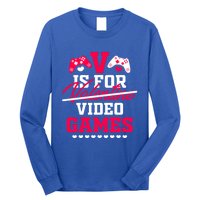 V Is For My Video Games Valentine's Day Funny Gamers Gift Funny Gift Long Sleeve Shirt