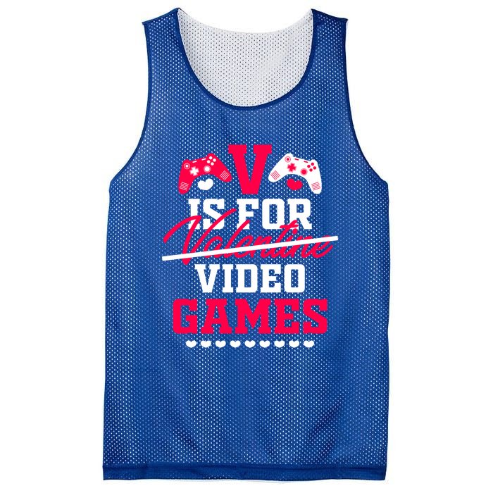 V Is For My Video Games Valentine's Day Funny Gamers Gift Funny Gift Mesh Reversible Basketball Jersey Tank