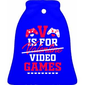 V Is For My Video Games Valentine's Day Funny Gamers Gift Funny Gift Ceramic Bell Ornament