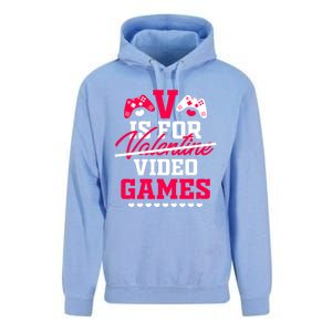 V Is For My Video Games Valentine's Day Funny Gamers Gift Funny Gift Unisex Surf Hoodie