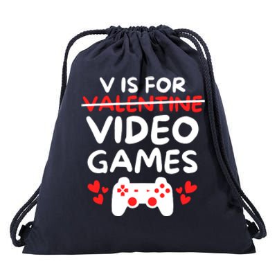 V Is For Video Games Drawstring Bag