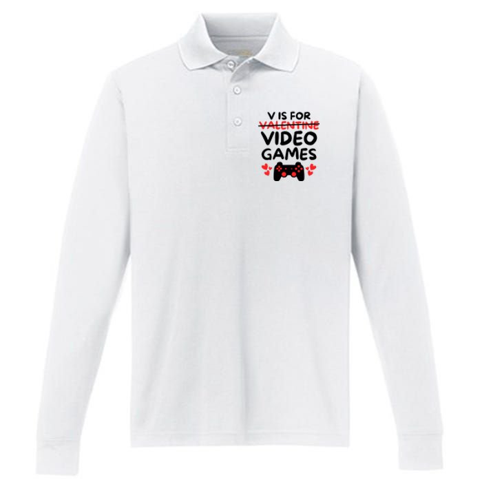 V Is For Video Games Performance Long Sleeve Polo