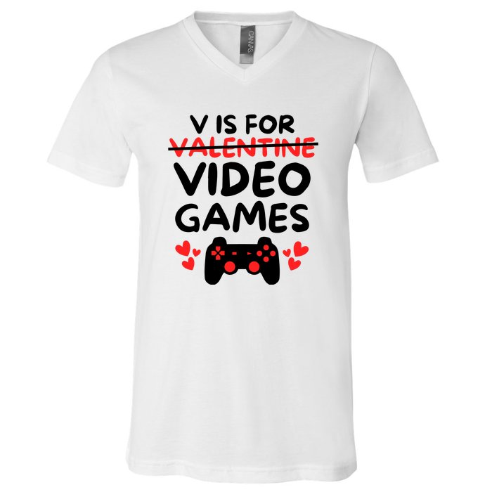 V Is For Video Games V-Neck T-Shirt