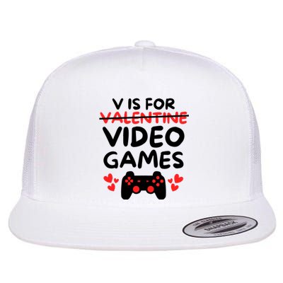 V Is For Video Games Flat Bill Trucker Hat