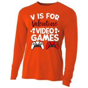 V Is For Video Games Gamer Funny Valentines Day Cute Gift Cooling Performance Long Sleeve Crew