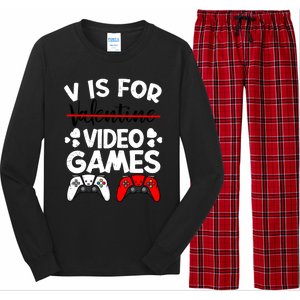 V Is For Video Games Gamer Funny Valentines Day Cute Gift Long Sleeve Pajama Set