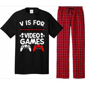 V Is For Video Games Gamer Funny Valentines Day Cute Gift Pajama Set