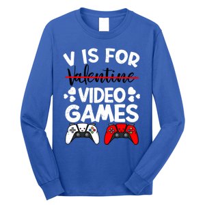 V Is For Video Games Gamer Funny Valentines Day Cute Gift Long Sleeve Shirt