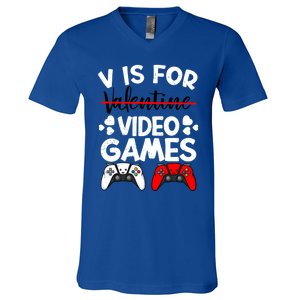 V Is For Video Games Gamer Funny Valentines Day Cute Gift V-Neck T-Shirt