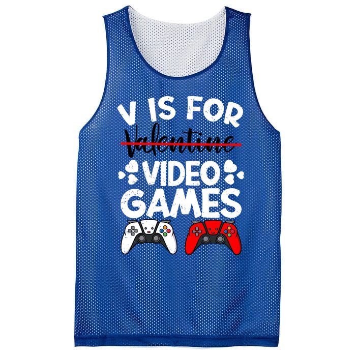 V Is For Video Games Gamer Funny Valentines Day Cute Gift Mesh Reversible Basketball Jersey Tank